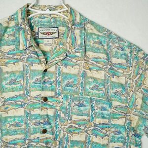 Vintage Straight Down Mens Large Hawaiian Button Down Fish Shirt USA Made